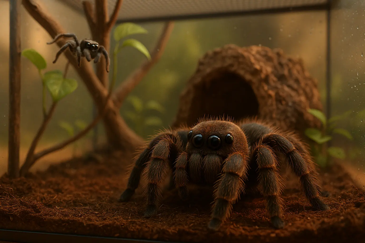 Terrario para arañas con ventilación y sustrato adecuados