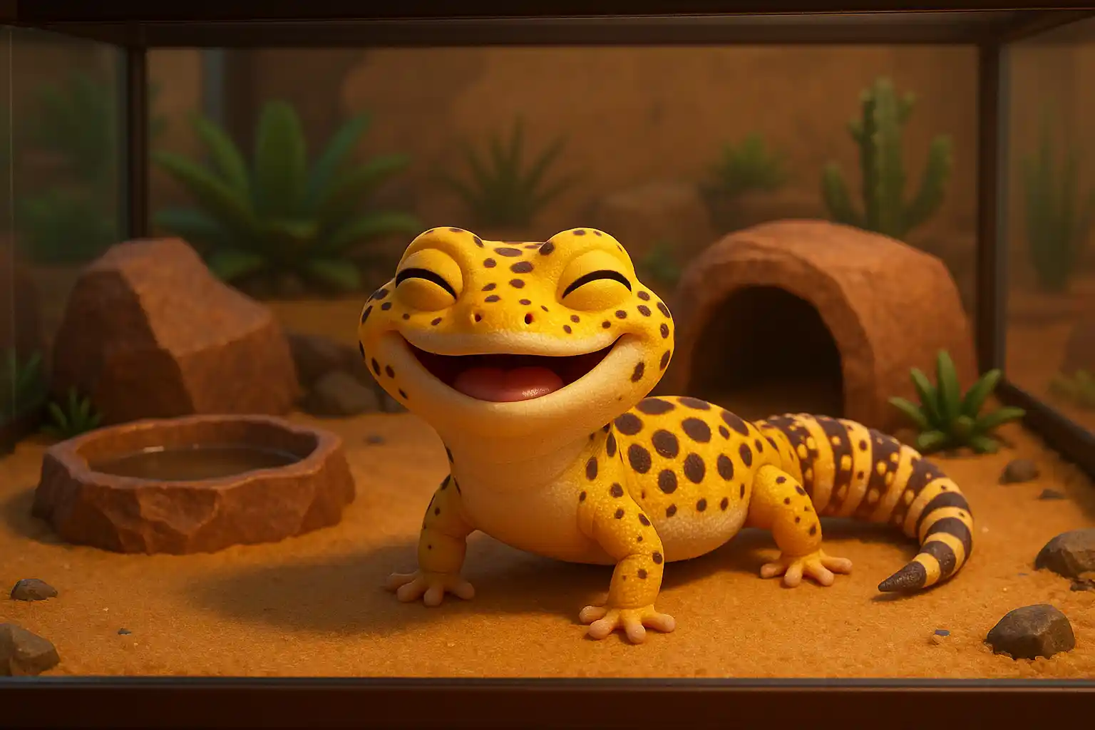 Terrario Mediano con Gecko Leopardo