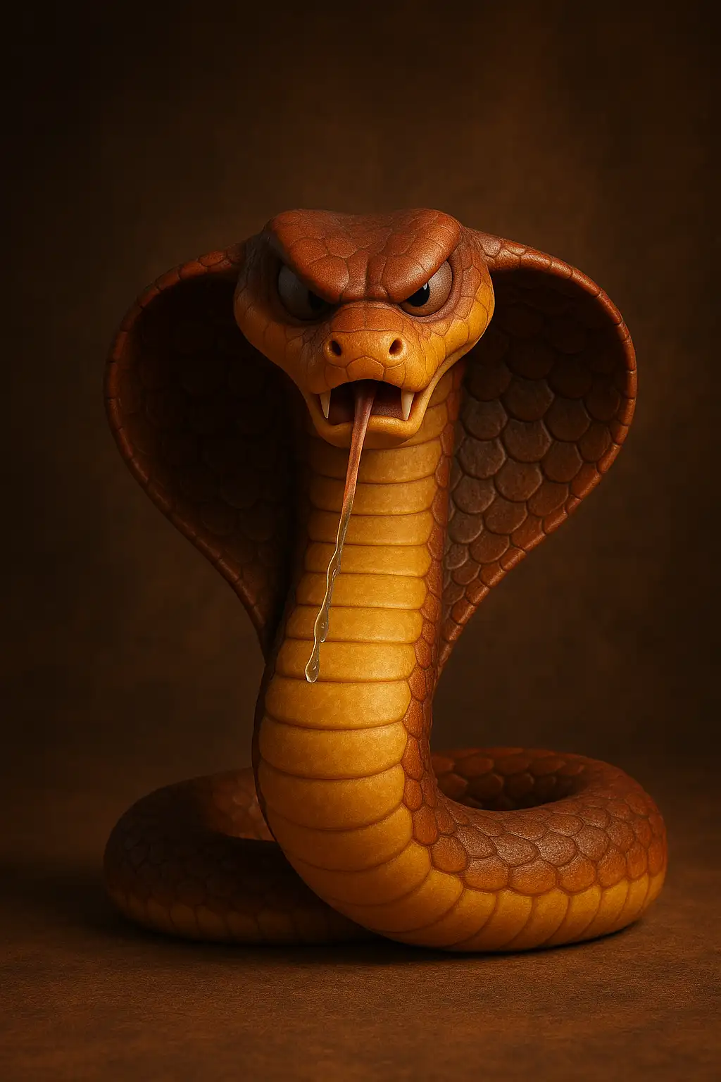 Cobra en posición defensiva mostrando su capucha y colmillos