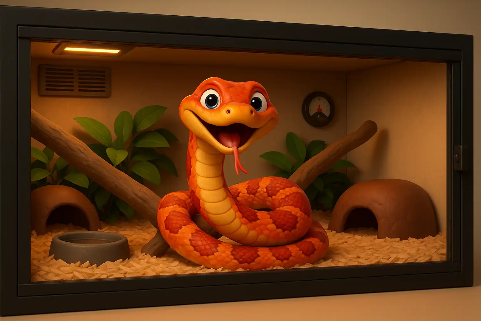 Serpiente del maíz en un terrario de PVC