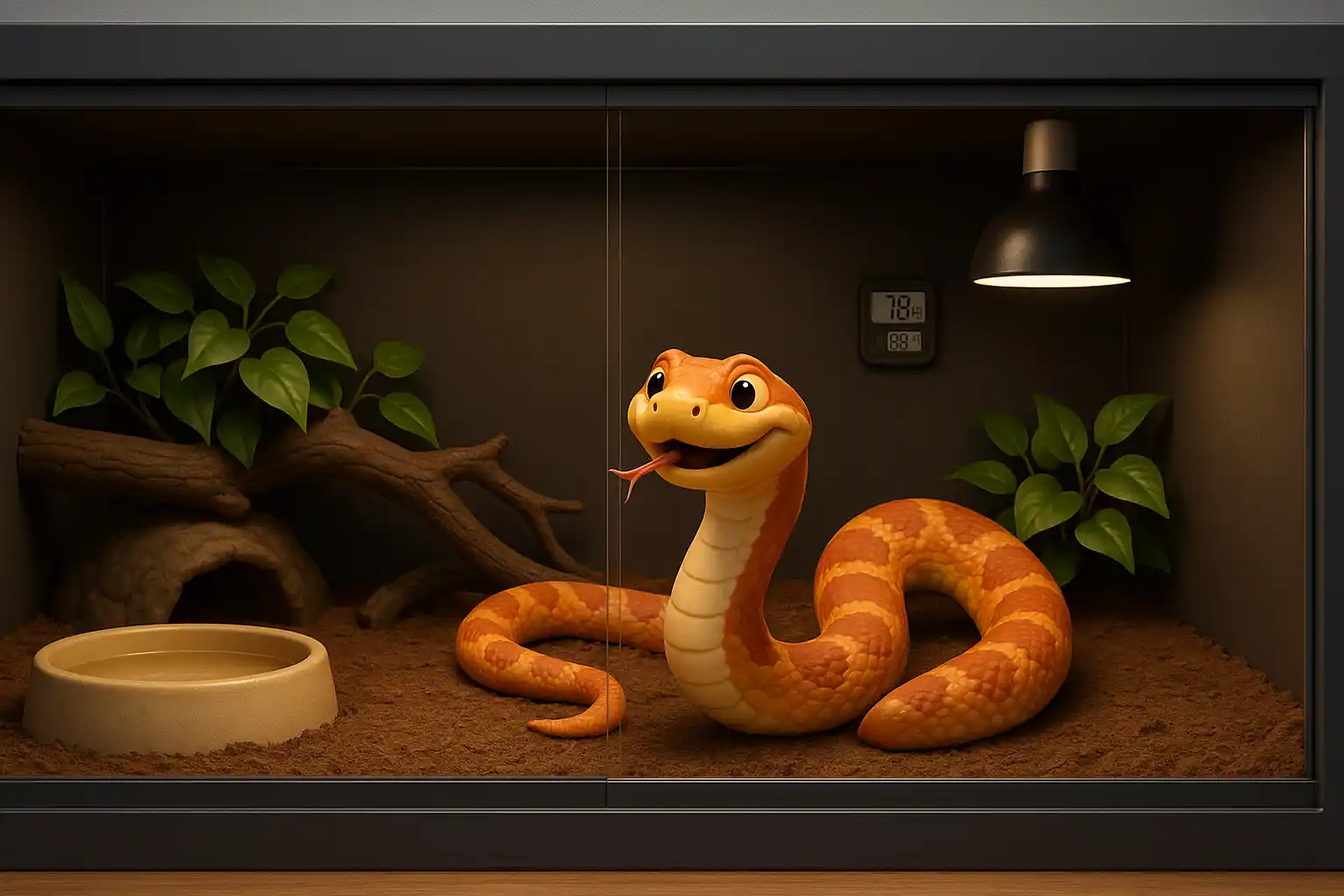 Serpiente en un terrario de PVC